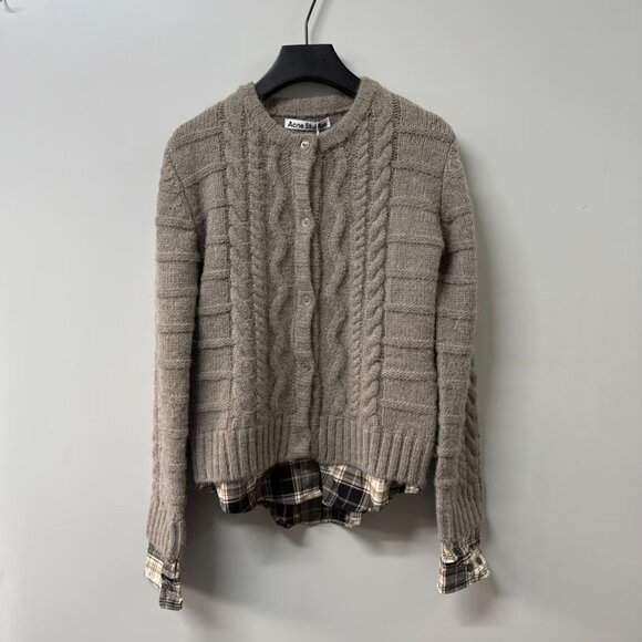 Acne Studios Cable Knit & Flannel Cardigan - Size L - Picture 4 of 5